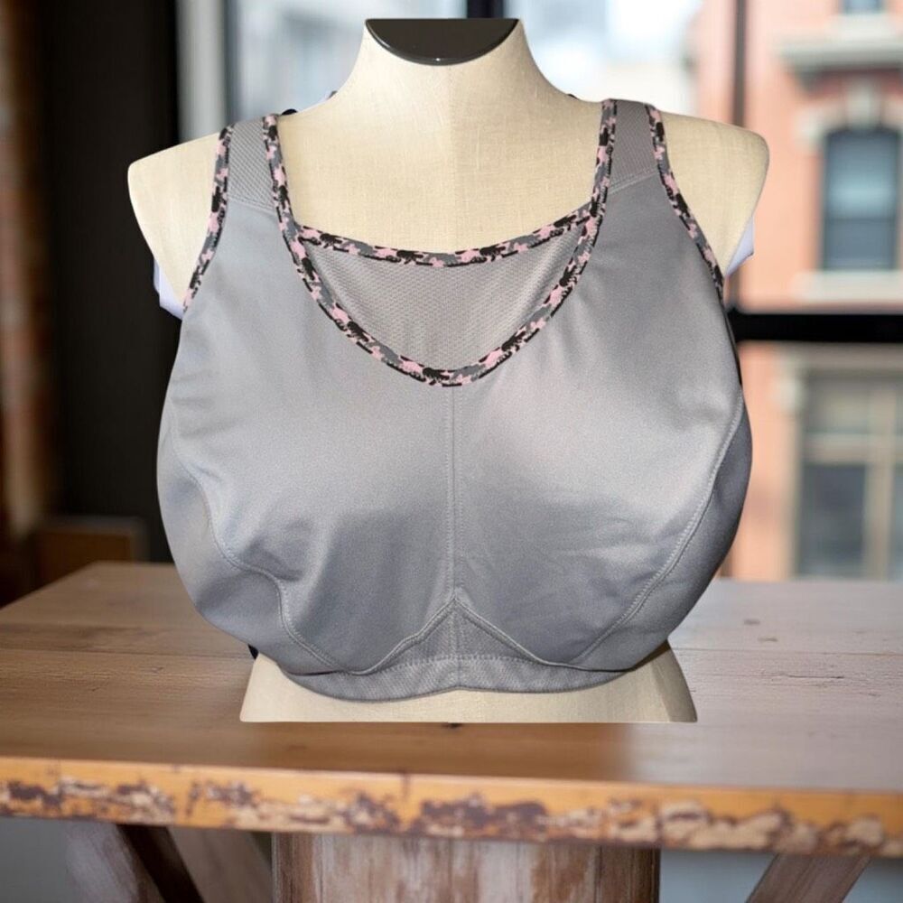 Glamorise Gray and Pink Sports Bra with Seamless Full-Coverage Design 46G